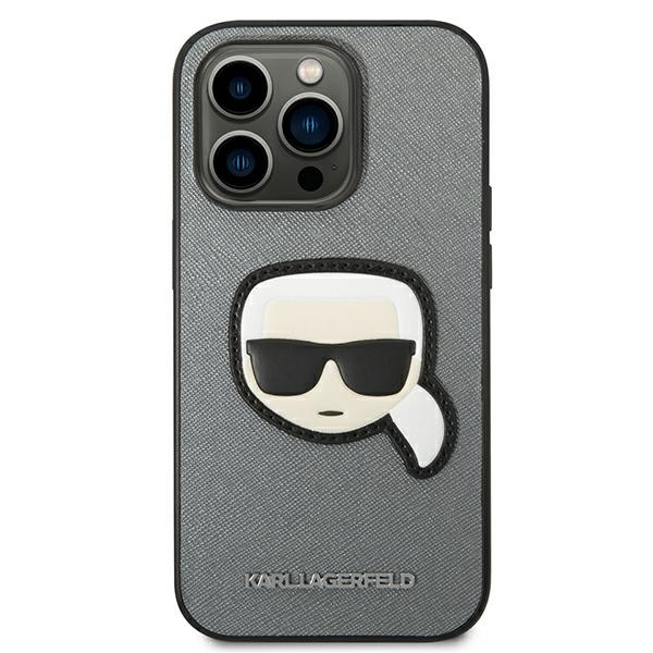 Etui KARL LAGERFELD Apple iPhone 14 Pro Saffiano Karl`s Head Patch Srebrny Hardcase